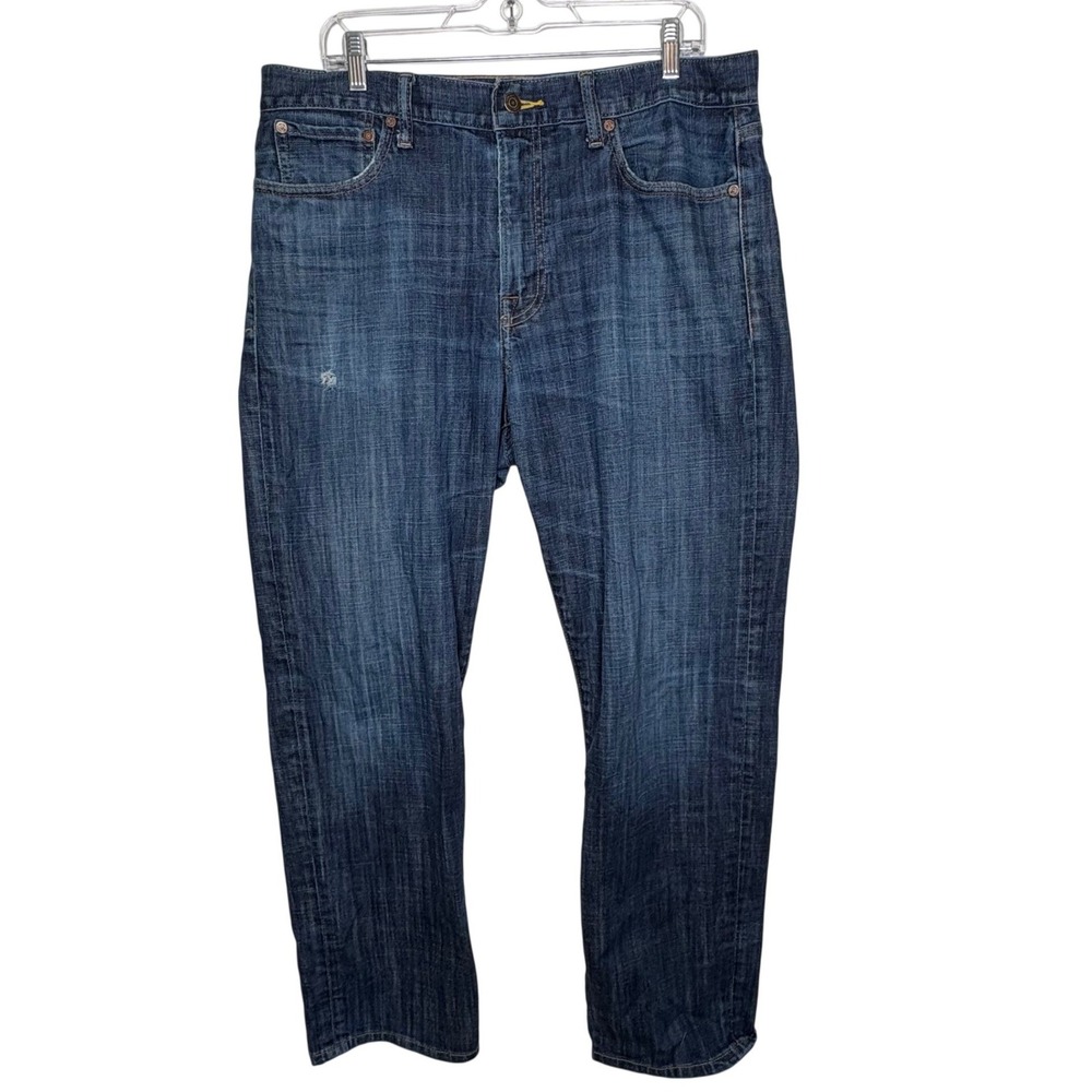 Lucky Brand 329 Classic Straight Dark Wash Jeans 36x30 Blue Distressed Indigo